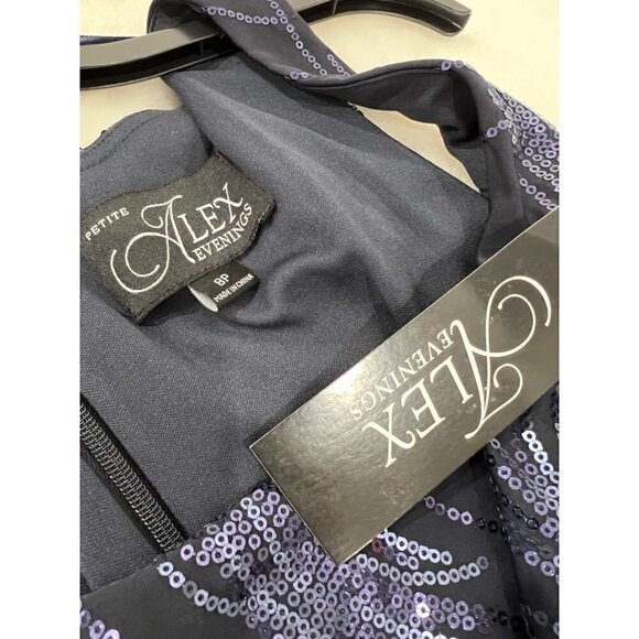 NWT Alex Evenings Size 8P Square Neck Sequin Waves Midi Dress Navy *Dress Only* - Picture 4 of 12